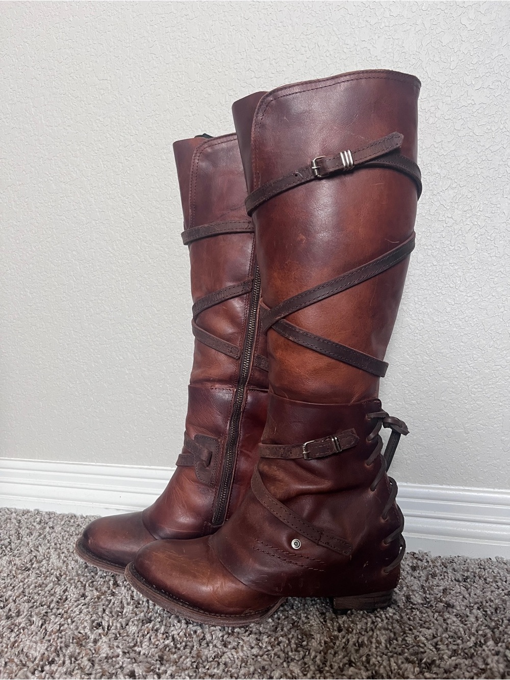 Cassius Freebird by Steven Brown Leather Wrap-Strap Knee Boots